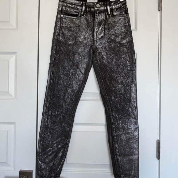 FRAME Le High Skinny Crop Metallic Jeans Denim Pants Size 25 Black Noir Silver - Picture 7 of 11